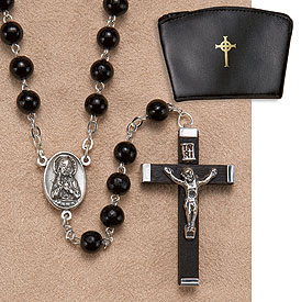 Black Wood Rosary with Black Cross and Case